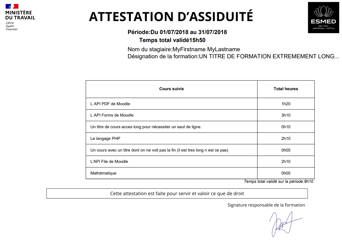 Génération automatisée des attestations de formation sur la plateforme Moodle IMEPP — conformes CPF et exigences financeurs, archivage centralisé