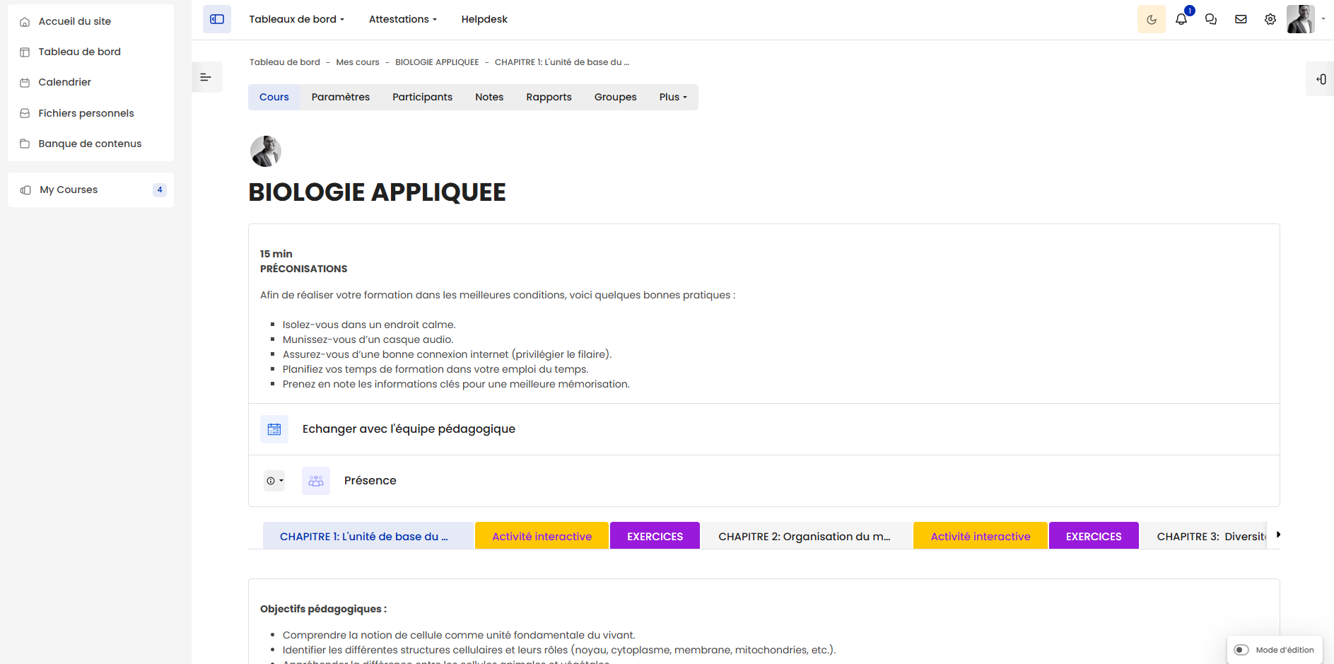 Module de gestion des présences sur la plateforme Moodle IMEPP — suivi par session et par module, compatible formations mixtes présentiel et distanciel