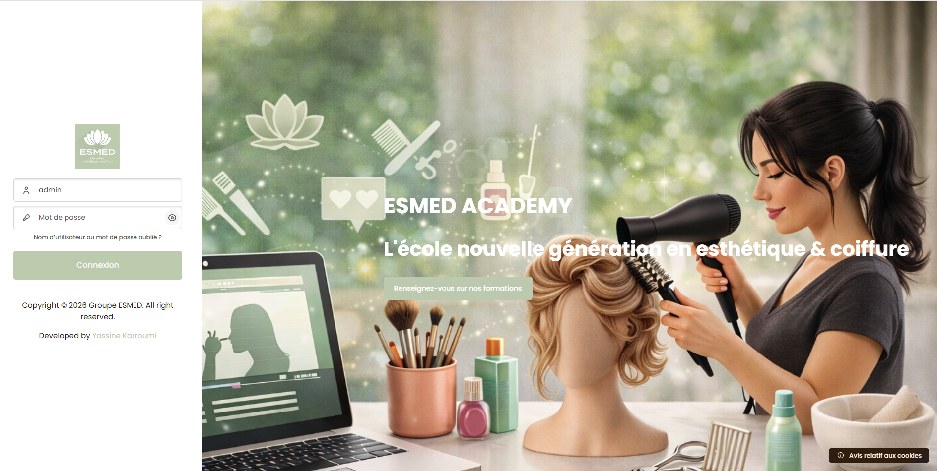 Interface de connexion sur la plateforme Moodle ESMED